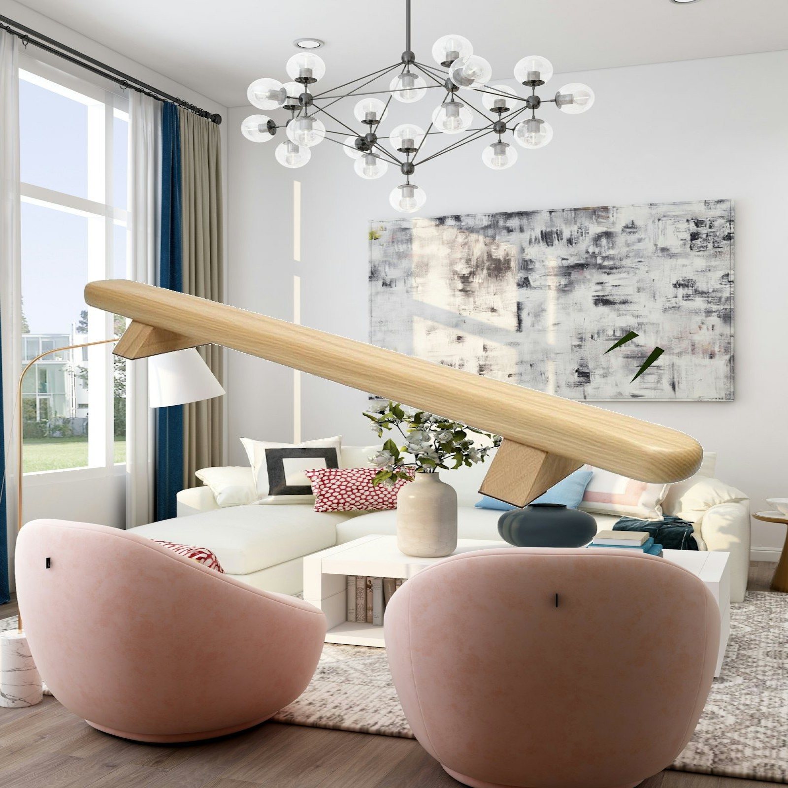 Gymnastic Bar Home - Drewniany drążek gimnastyczny z zaokrąglonymi krawędziami,